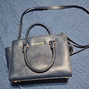 Michael Kors Selma Saffiano Leather Dark Blue Navy Satchel New With COA